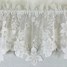 Vintage Valance Curtains SET OF 2 White Lace Floral Arched Scalloped Edge 60"x9"