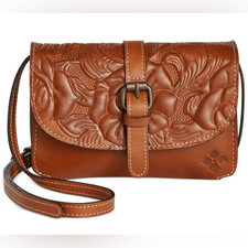 Patricia Nash- Torri Leather Flap Crossbody Burnished Tooled Bag Brass Fixture
