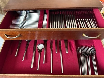 WMF Cromargan Helsinki Germany Flatware Set in Wooden Canteen/Box  88 Piece Set