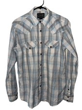 GIBSON Trading Co Pearl Snap Up Shirt Mens Small Blue Long Sleeve Western Cowboy
