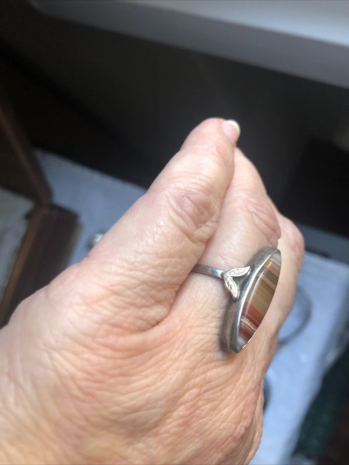 Anello Vintage Art Decó Agata Sterling - Immagine 4 di 4