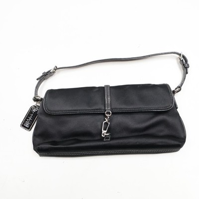 Coach Black Nylon & Leather Trim Flap Shoulder Bag Hobo Purse Mini