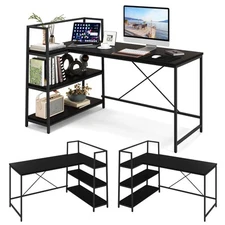 Reversible L Shaped Computer Desk Corner Workstation w/3-Tier Open Shelf