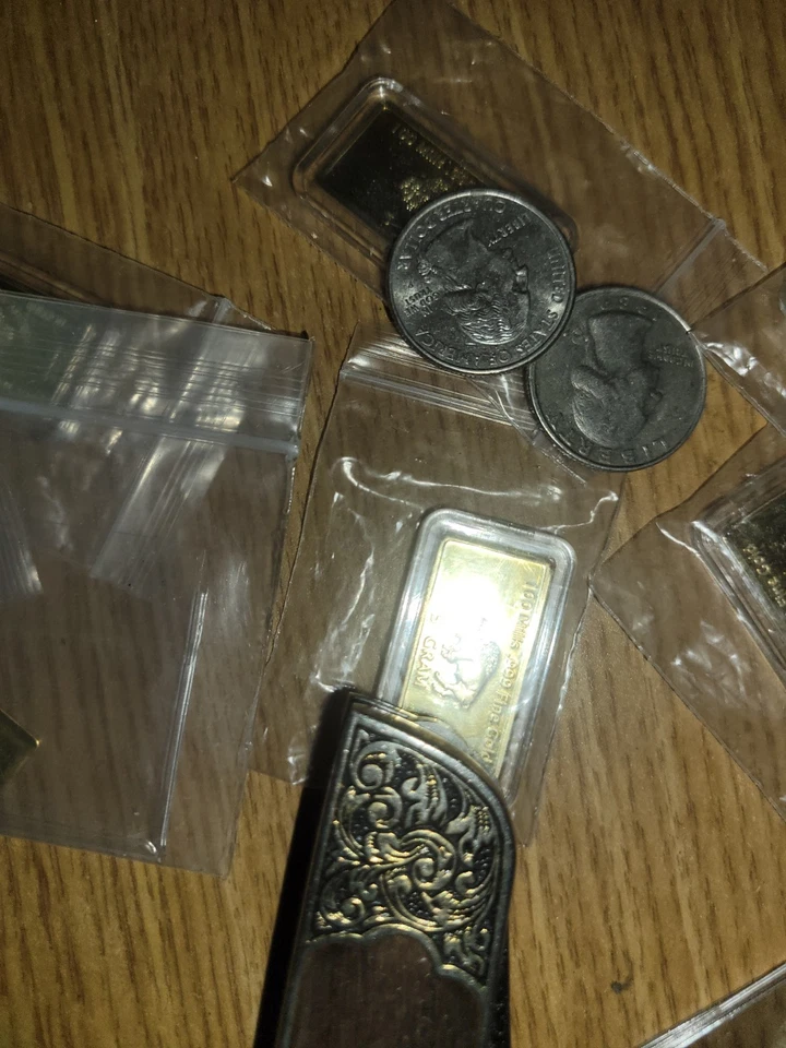 Gold (Plated) Silver coins, and quarters, And Knife - Image 3 of 4
