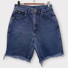 Vintage Chic Denim Cutoff Shorts 26" Waist Dark Wash High Rise Raw Hem Boho