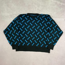 Vintage Abstract Knitted Jumper Patterned Grandad Knit Sweater Men's M