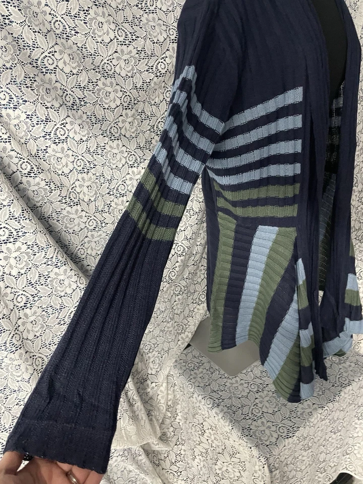 Cárdigan suéter para mujer azul marino con rayas verdes y azules LT talla 2X nuevo con etiquetas Foto 3 de 4