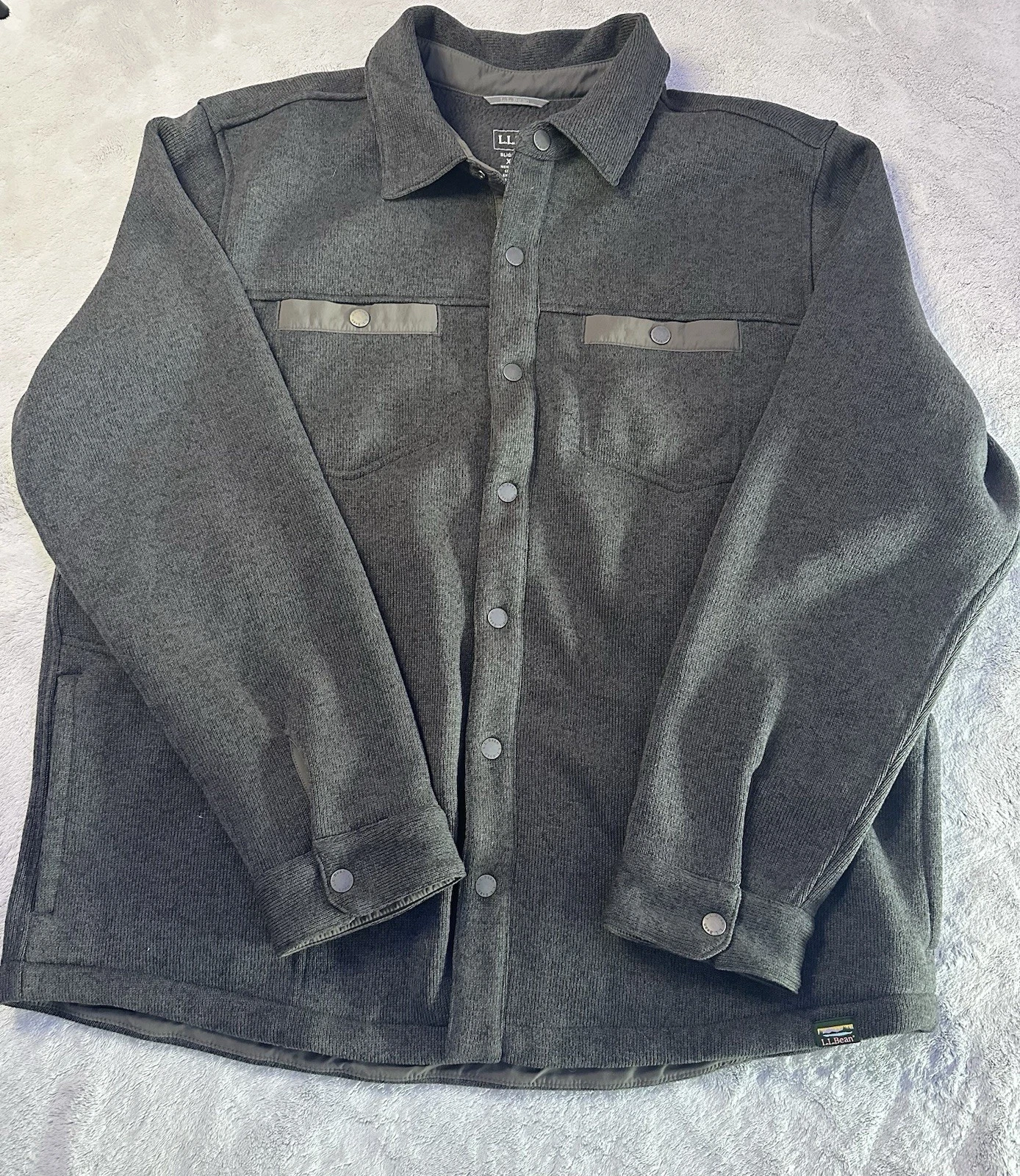 L.L.Bean Fleece Lined Shirt Jacket Mens XL Gray Snap Front Slightly Fitted