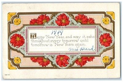 1919 Happy New Year Poinsettia Flowers Embosses Modesto California CA Postcard
