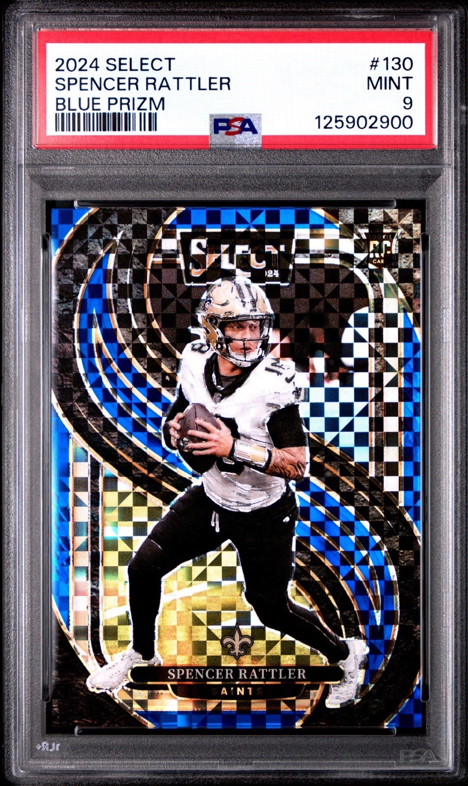 2024 Select - Premier Level Spencer Rattler #130 Blue Prizm /175 PSA 9 Saints