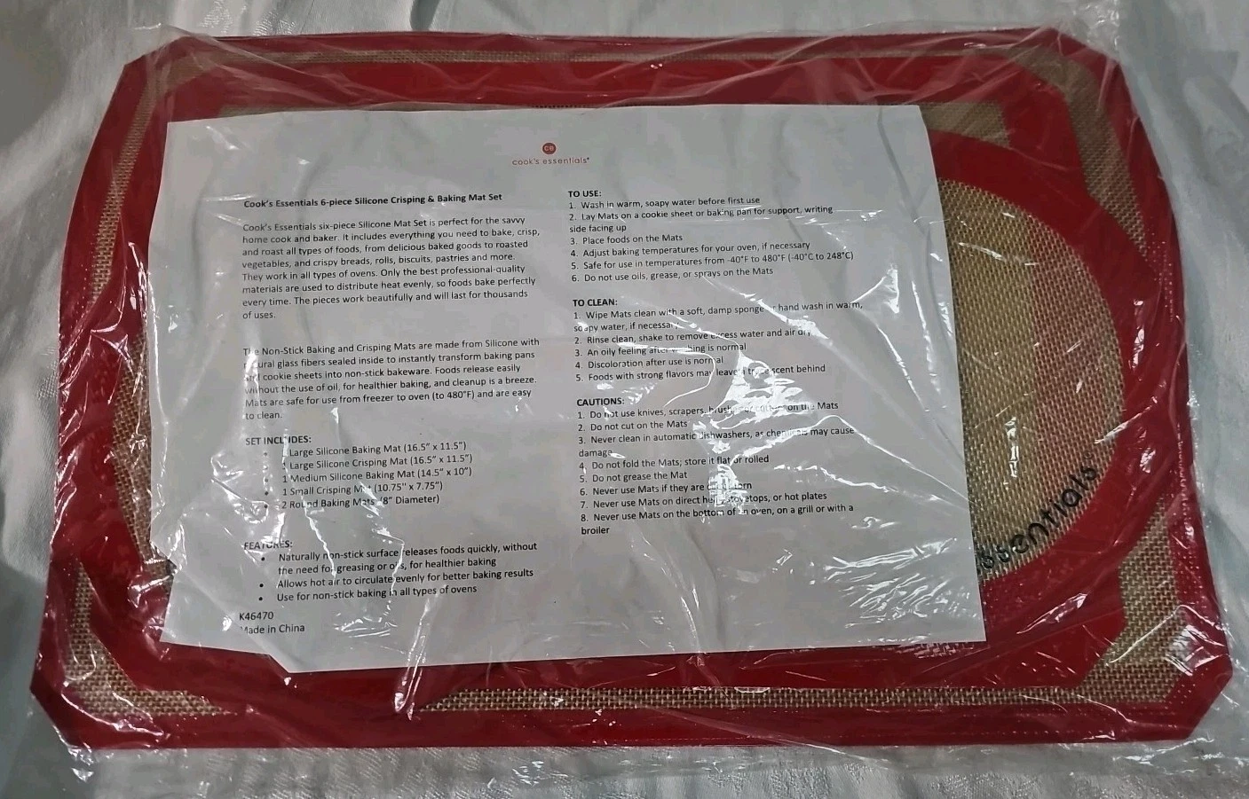 Cook's Essentials 6 Pc Silicone Baking & Crisping Mats Set Red NEW SEALED