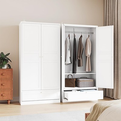 Metal Wardrobe Closet Cabinet with Drawer for Laundry Room,Bedroom,Home Office