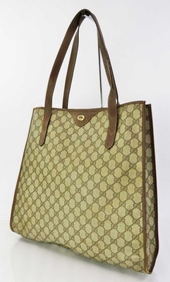 Authentic Vintage GUCCI Brown GG PVC Canvas Vertical Tote Bag #62658