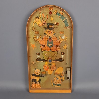 Antike Spiel Flipper Bagatelle Holz Metall Themen Zirkus Clown Early  900