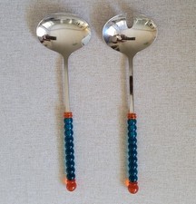 WMF Bingo Salatbesteck Cromargan 70er Vintage Kunststoffperlen blau orange 2-tlg