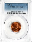 1939-D Lincoln Cent PCGS MS66 RD #GA6-40