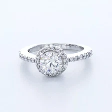 Halo Side Stone Engagement Ring 14K Gold 1.55 CT Round Lab-Grown Diamond D VS2