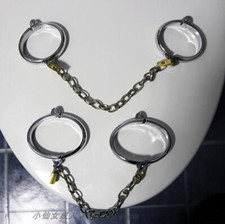 Stainless Steel Handcuffs Ankle Wrist Cuffs with Chain Lockable Couples Bondage