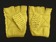 Leather Crochet Cycling / Bicycle Gloves - Vintage    Yellow