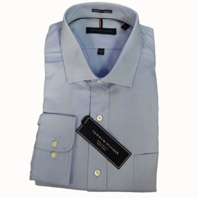 Tommy Hilfiger Men's Non Iron Regular Fit Spread Collar Dress Shirt Blue |  eBay