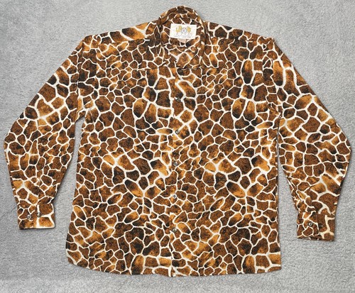 Vintage 70er Button Up Hemd Giraffe Print Live Collection Italy New York Herren M - Bild 1 von 7