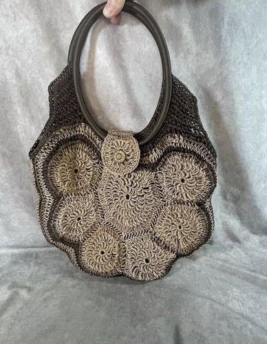 Vintage Hand Knitted Boho Handbag Handmade  bohemian crocheted Shoulder Bag