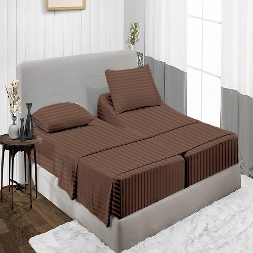 Stripes Egyptian Cotton Branded 5 PCs Split Sheet Set Cal King Size Select TC - Imagen 20 de 24