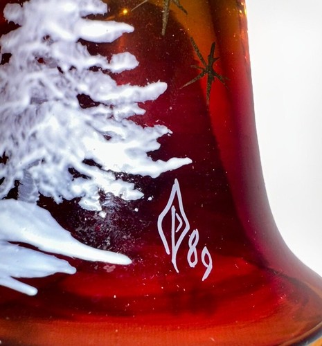 Pairpoint Bryden Amberina Glass Christmas Tree Bell Painted Enamel Starlit Night - Picture 2 of 9
