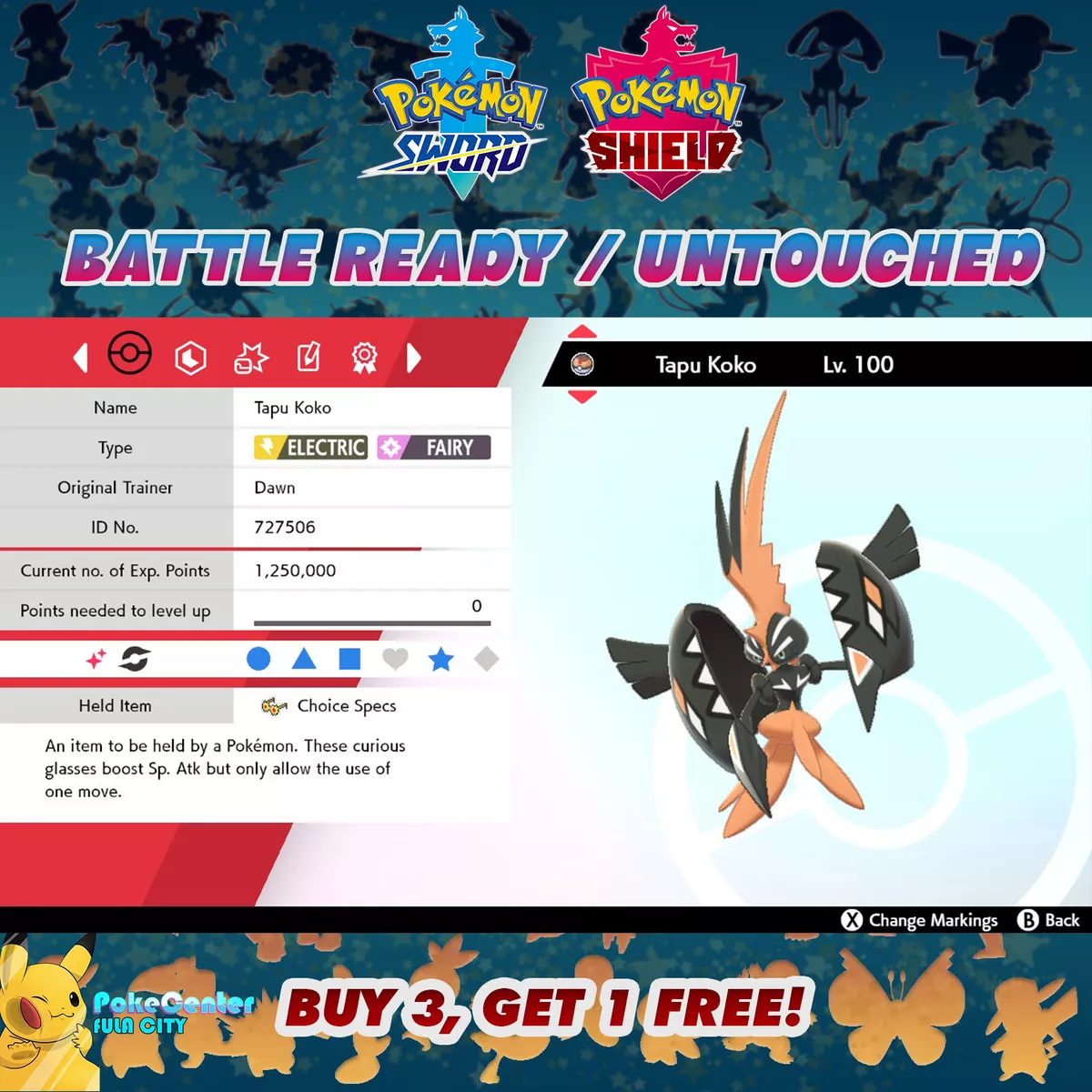 SHINY TAPU KOKO ✨ BATTLE READY / UNTOUCHED ⚡ 6IV + EV ⚡ Pokemon Sword &  Shield