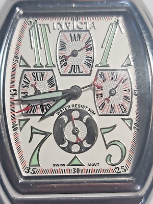 VTG SS Invicta Men's Triple Date Chrono, Unique Explosion Dial For Parts Repair