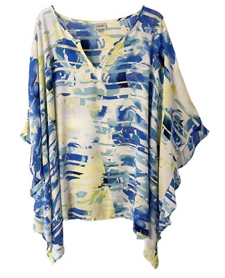 Avenue Top Women 28 V-Neck Batwing Kimono Sleeve Shark Bite Hem Abstract Print 