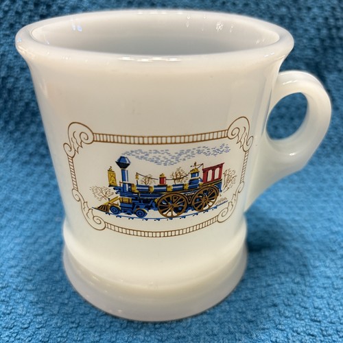 Vintage 2 Avon Milk Glass Shaving Mugs/Cups iron Horse Railroad Train - Picture 2 of 18