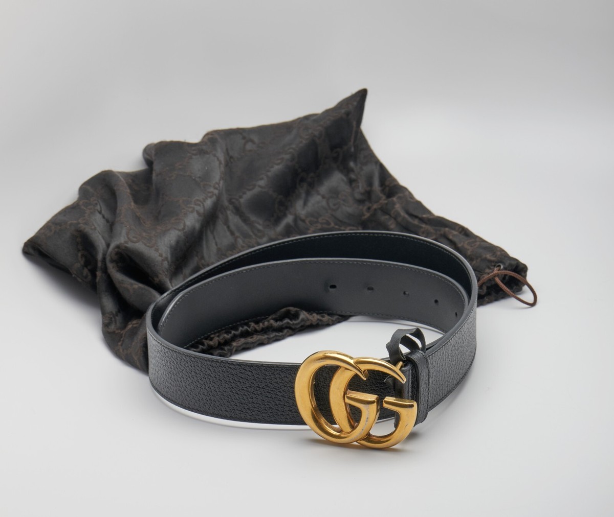 Unisex 90/36 Gucci Double G Black Leather Marmont Wide Belt Unisex 90/36 Gucci Double G Black Leather Marmont Wide Belt