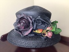 Unbranded Women  s Black Derby Hat Woven Ribbon Rose 7.5  Crown
