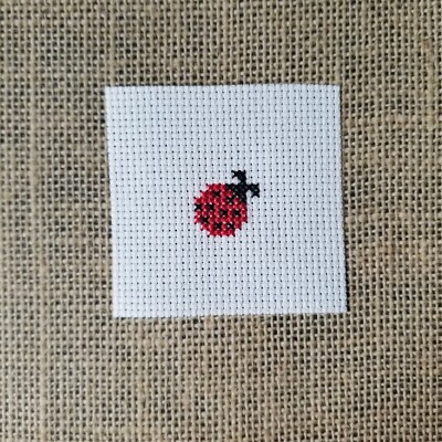Finished Completed Cross Stitch Mini Ladybug Piece for DIY Crafts