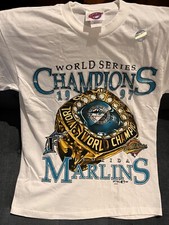 VINTAGE Florida Marlins Baseball Hank Aaron MLB Shirt XL 1997 World Series New