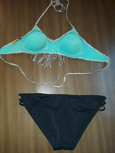 Junior Bikini mit mehrfarbigem Fransen Oberteil & schwarzem Unterteil - Bild 2 von 6