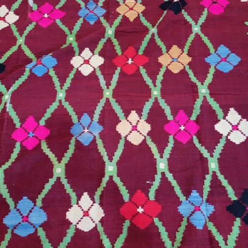 Vintage Moroccan Rug Handmade Fringe Maroon Wool Geometric Floral Design Carpet - Picture 13 of 24