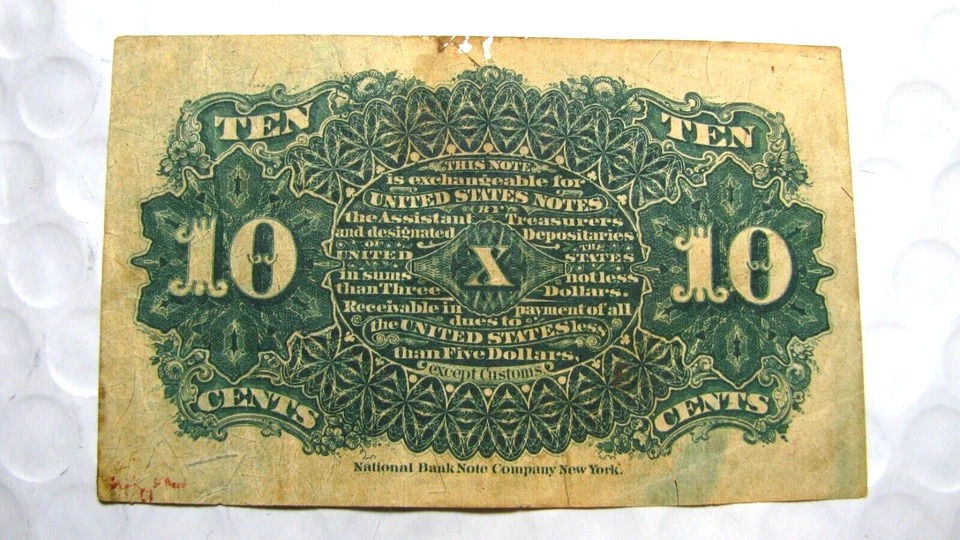 1863 10 Cents  Fractional Currency Note  National Banknote Company of NY  S513 - Image 3 of 3