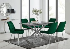Image of LIRA Grey High Gloss 100cm Rectangular Extending Dining Table & 6 Velvet Chairs