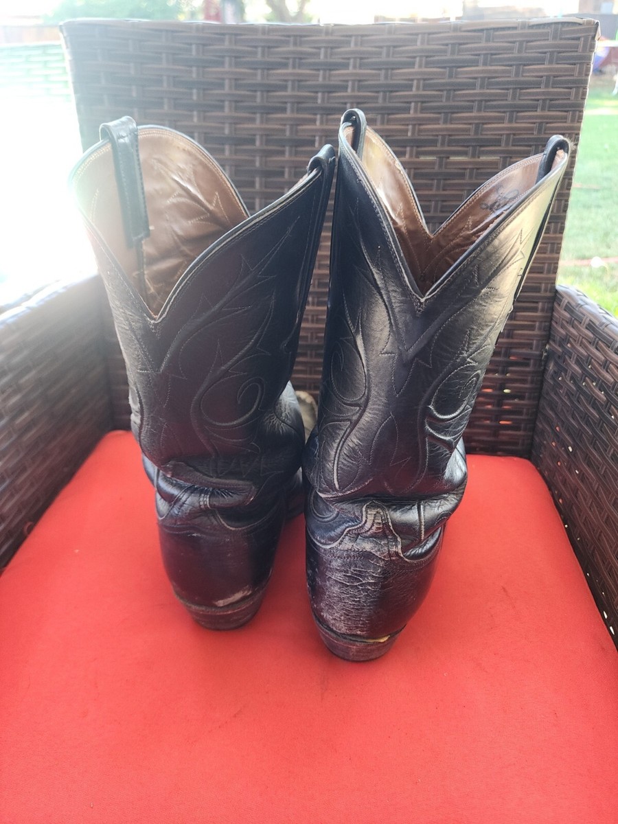 Vintage Men's LUCCHESE Black Western Cowboy Boots Size 8.E In Good