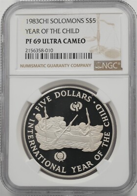 Solomon 1983-CHI 5 Dollar Proof NGC PF69 ULTRA CAMEO Year Of Child
