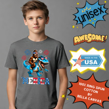 Youth BigFoot on a Dinosaur Shirt Patriotic Sasquatch Shirt for Kids Youth Y