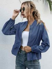 Giacca donna corta spolverino comodo elegante trench zip blu pioggia 4896