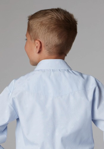 Roper Kids Boys 2071 Horseshoes Blue Poly/Cotton L/S Shirt - Picture 3 of 4