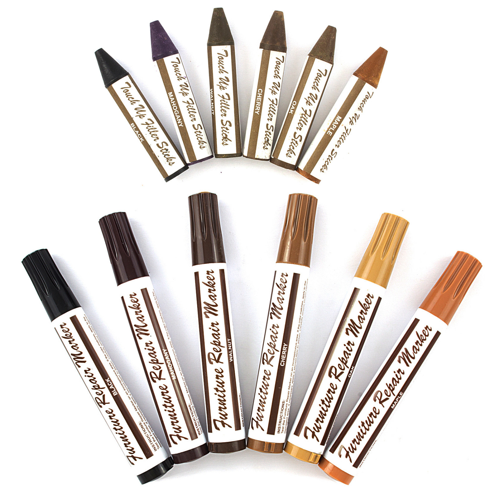 12 PC FURNITURE TOUCH UP MARKERS Crayons Wood Repair Kit Filler Cherry