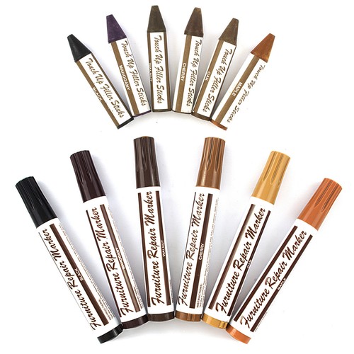 12 PC FURNITURE TOUCH UP MARKERS Crayons Wood Repair Kit Filler Cherry