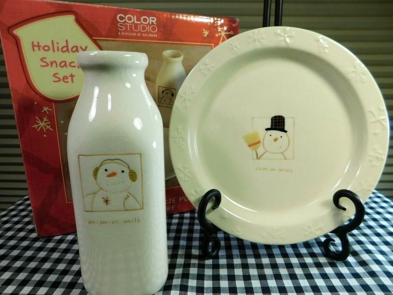 Hallmark Snowman Holiday Snack Set Milk Bottle Cookie Plate Recipe