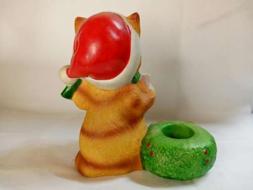 J.S.N.Y. Statuina porcellana portacandele gatto di Natale Taiwan usata in ottime condizioni vintage - Foto 3 di 5