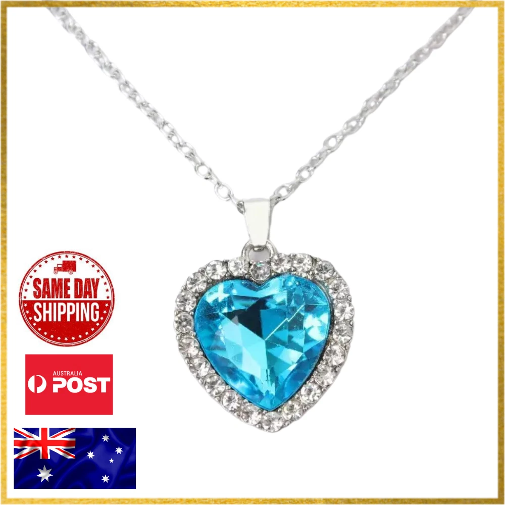 Blue Heart Diamond Necklace Titanic Pendant Chain Wedding Engagement Formal